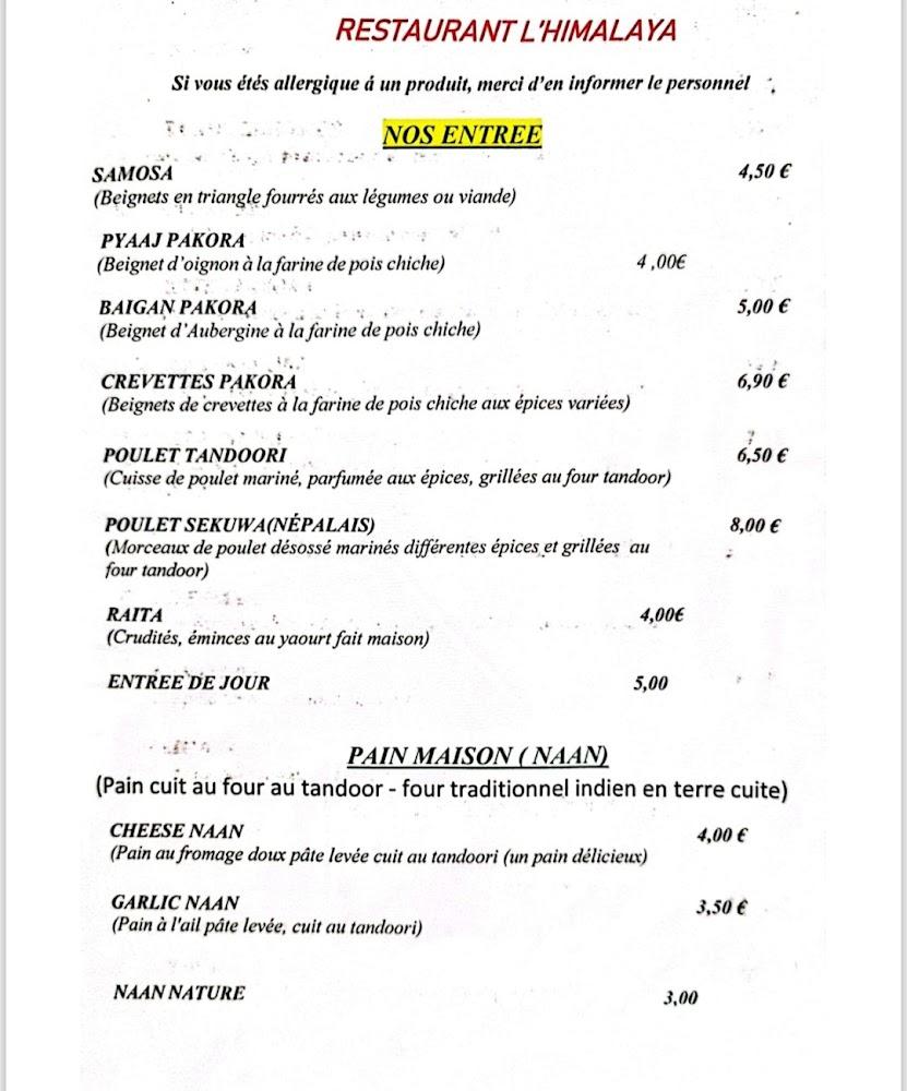 Restaurant L'Himalaya Alès - Menu Image 1
